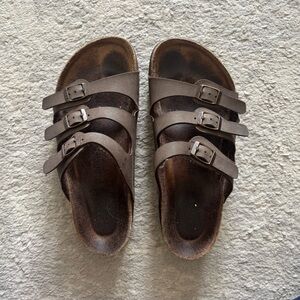 Size 7 - Birkenstock Brown Triple Strap Sandals - Florida Soft Footbed - Mocha